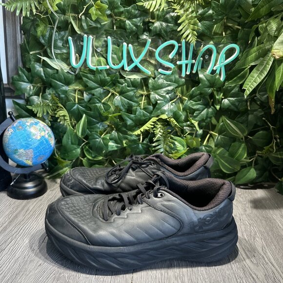 Hoka One One Shoes Mens Size 12 Bondi Slip Resistant Soft Toe Work Black Leather main image 7